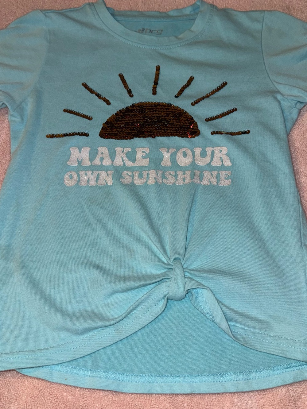 BCG Girls Size XS 6 6X Flip Sequin Short Sleeve Shirt Make Your Own Sunshine